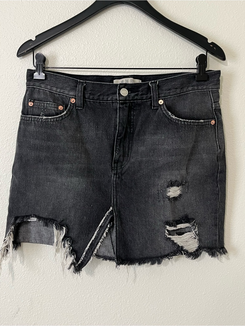 We The Free Black Distressed Denim Skirt